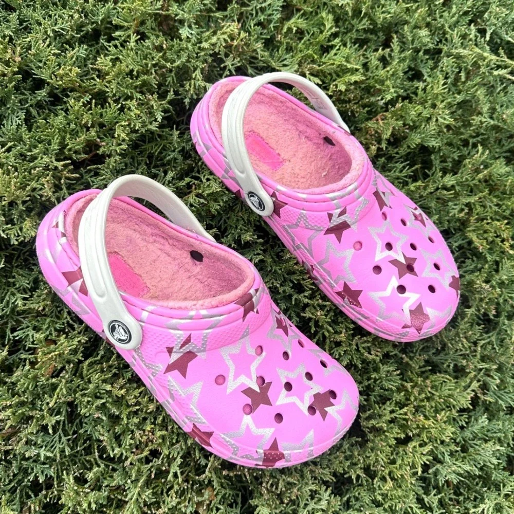 Crocs Kids Classic Lined Disco Dance Party Clogs Size J 2 Pink Sandals‎